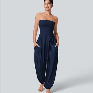 Halara Ribbed Tube Backless Side Pocket Casual Jumpsuit